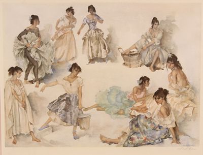 W Russell Flint, Pencil Signed Lithograph. Variations on a Theme. Size: frame 29"H x 34.5"W 