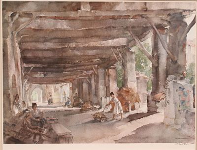 W. Russell Flint, Gossip After Market, Perigord. Lithograph, Pencil Signed and embossed. Size: 