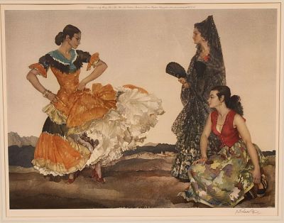 W Russell Flint, Dance of 1000 Flounces, Signed print. Size: frame 28"H x 33.5"W sight 19"H x 