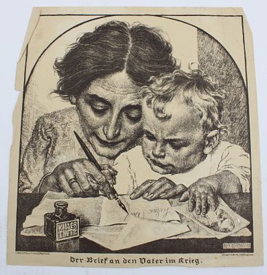 Mother & Child Etching, Advertisement, 1915. Etching of mother and child, dated 1915, for 