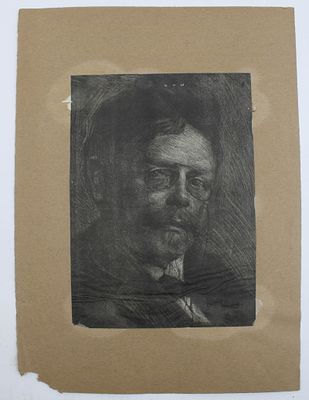 Mounted Portrait Etching, Richard Winckel. Portrait of a man, mounted on kraft paper, unsigned 