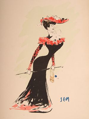 SEM, Georges Goursat, French Society Caricature. Print. Madame Adele Richers. Size: 20.5"H x 