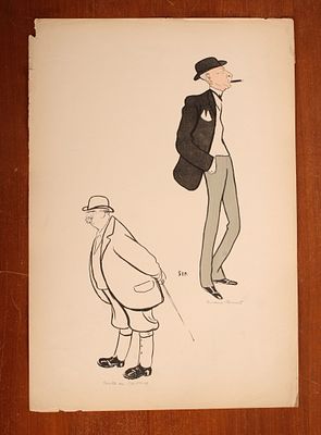 SEM, Georges Goursat, French Society Caricature. Print. Gordon Bennet and the Count of Berteux. 