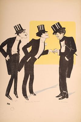 SEM, Georges Goursat, French Society Caricature. Pochoir print. Leoneto Capiello, Francis De 