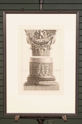 Francesco Piranesi Architectural Print. Two plates, one sheet. Capital and Base. Size: 26"T x 