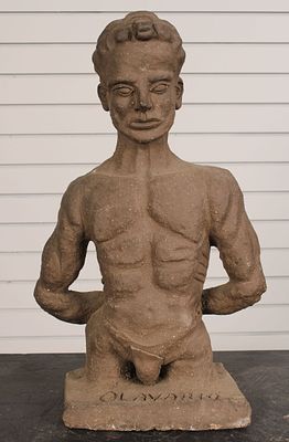 Art Deco Style Figural Sculpture, Signed Olavario. Size: 20"H x 12"W x 6"D Condition: Shipping: 