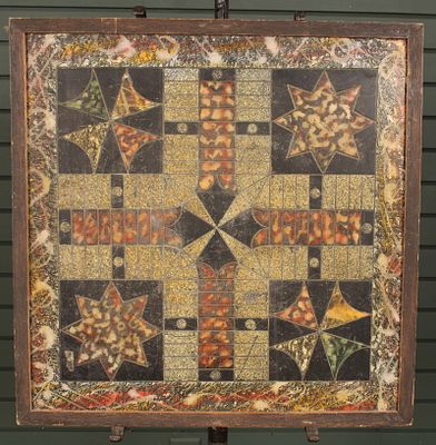 Antique Faux Specimen Slate Game Board, Parcheesi. Antique Primitive Faux Specimen Slate 