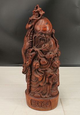 Chinese Carved Bamboo Sculpture, Shou Lou. Size: 17"H x 6"W x 6'D Condition: Shipping: There 
