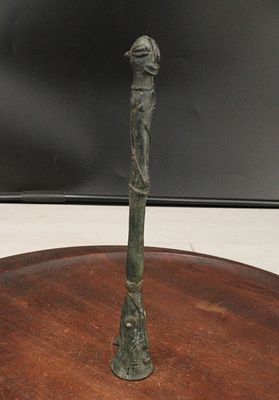 Figural Bronze Yoruba Ogboni Ceremonial Bell. Size: 10.5" Long Condition: Shipping: There are 