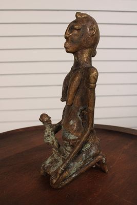 Dogon People, Figural Bronze Maternity Group. Mali, Africa. Size: 10"H x 3.5"W x 4"D Condition: 