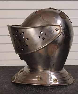Replica Medieval Style Burgonet Armor Helmet. Size: 12"H x 9"W x 12"D Condition: Shipping: 