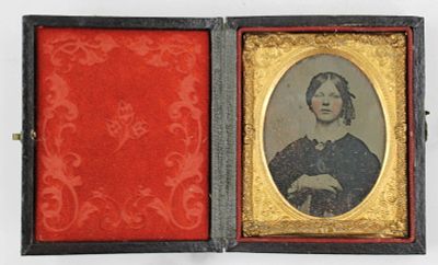 Daguerreotype of Woman with Curls. Beautiful Victorian woman with perfect ringlets in 1/9 plate 