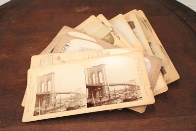 Lot of 12 Stereoview Photo Cards, NY, Nature, etc. Including view of Brooklyn Bridge. 12 pieces 
