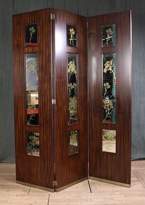 Mirrored 3 Panel Screen, Room Divider. A three panel folding screen in the Art Deco style with 
