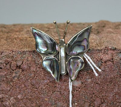 White Metal Butterfly Brooch Set With Abalone