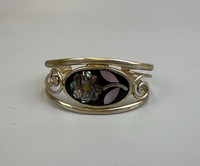 Enamel Abalone Mother of Pearl Bracelet Marked Mexico