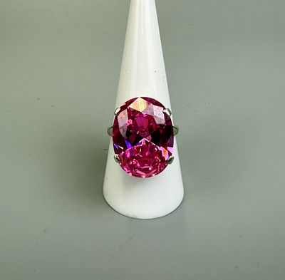 Silver Pink Stone Set Ring - Approx Size Q