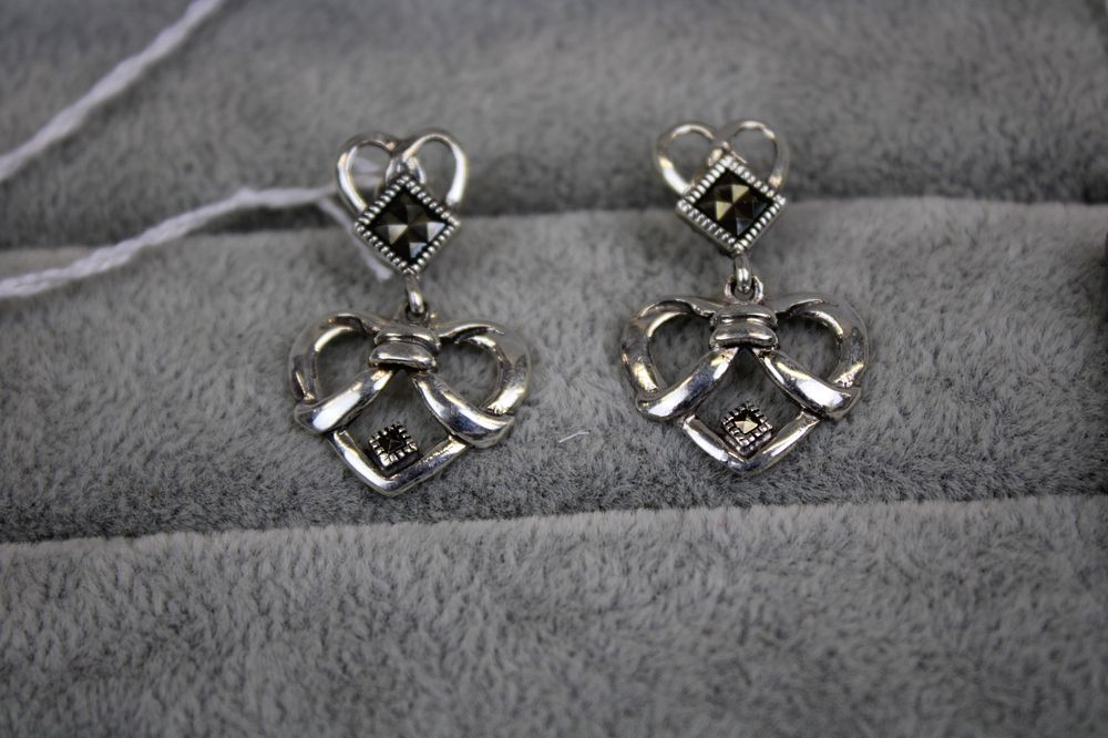 Silver Drop Heart Earrings
