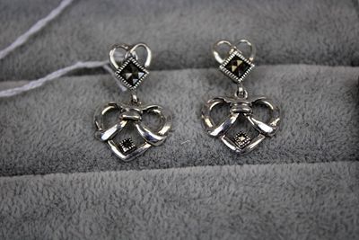 Silver Drop Heart Earrings