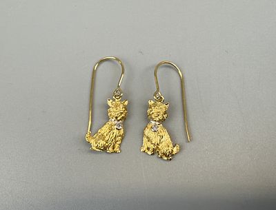 Pair of Gold on Silver Dog Earrings Set with Diamonds