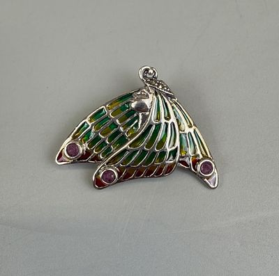 Silver &amp; Enamel Brooch Set With Ruby's