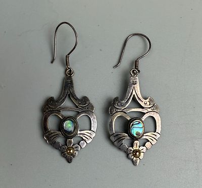 Pair of 925 Silver Art Neuvo Style Abalone Set Earrings