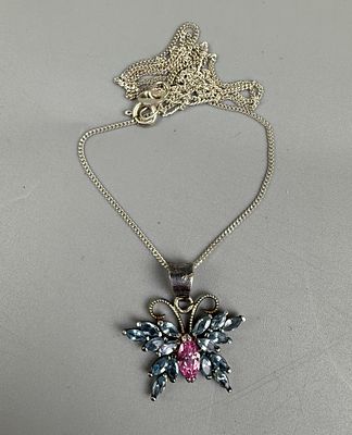 Silver Stone Set Butterfly Pendant on Silver Chain