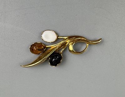 Rolled Gold Brooch Set with Carved Scarab Beetle Stones