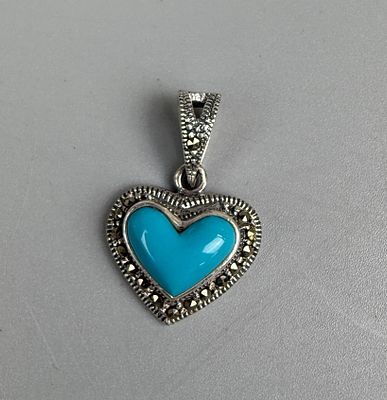 Faux Turquoise Silver Heart Pendant