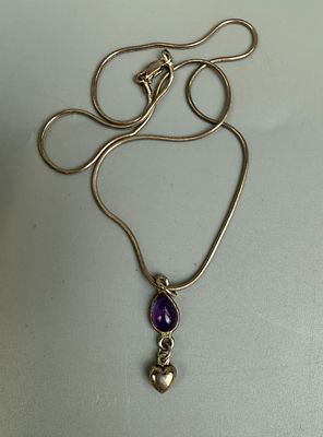 Silver Pendant Set with Cabochon Amethyst on Silver Chain