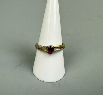 Silver Gilt Ruby &amp; Diamond Set Ring Approx. Size - Q