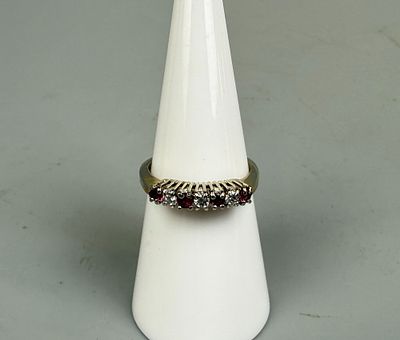 Silver Garnet &amp; White Stone Set Ring Approx. Size - M