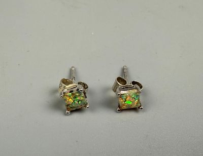Pair of Silver Opal Set Stud Earrings