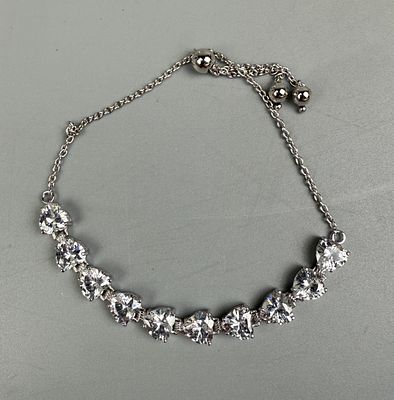 Silver Stone Set Bracelet with Heart Shaped Stones