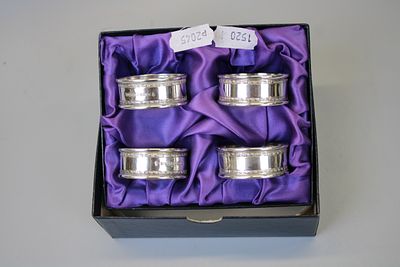 Set of Four Silver Napkin Rings in Box Approx. Weight 32.7g
