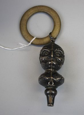 Antique Hallmarked Silver Punch Baby Rattle & Teething Ring