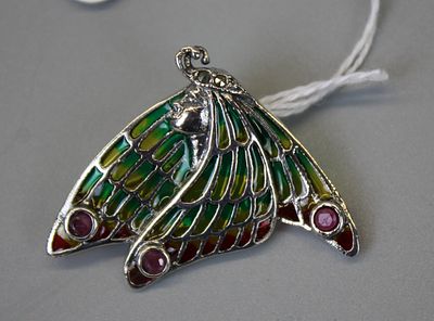 Silver Enamel Fairy Brooch / Pendant Set With Marcasite & Ruby