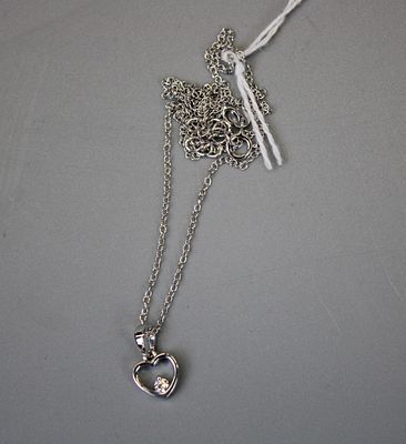 Silver Stone Set Heart Pendant on Silver Chain