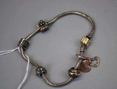 Silver Pandora Charm Bracelet with 4 Charms Approx. Weight 31.8g
