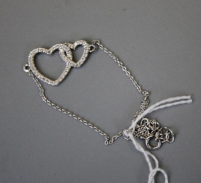 Silver Double Heart Stone Set Bracelet
