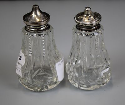 Silver Topped Cut Glass Salt &amp; Pepper