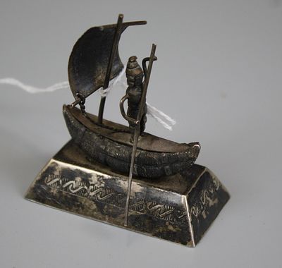 Silver (tested) Miniature Sailing Boat Desk Ornament - Approx 26.4g