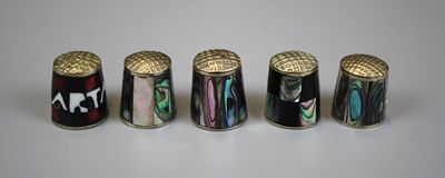 Five Alpaca Mexico Silver Abalone Shell Thimbles