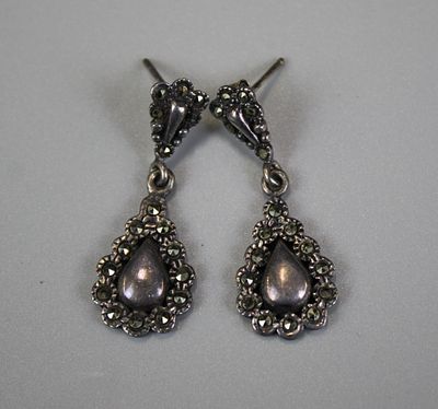 Vintage Silver Art Deco Style Marcasite Drop Earrings