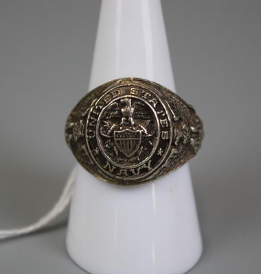 Silver Vintage US Navy WWII Ring - Approx Size R