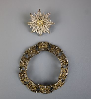 Silver Filigree Flower Bracelet &amp; Brooch
