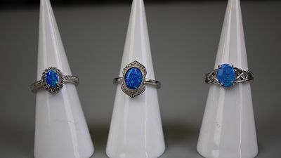 Three Blue Opal Set Silver Rings