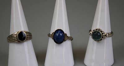 3 Silver Cabochon Stone Set Rings