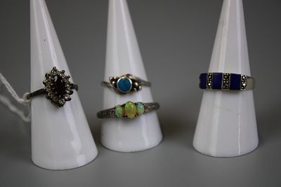 4 Silver Stone Set Rings