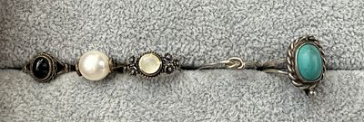 5 Silver Rings 4 Set with Stones